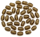 5-Gram Bag (Approx. 35pcs) 6x4mm Czech Pressed Glass Starburst Oval Beads, Smoky Topaz w/Gold Wash