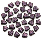 Approx. 10-Gram Bag of 9mm Czech Pressed Glass Lily Flower Beads, Jet w/Iridescent Deep Violet