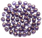 5-Gram Bag (About 55pc) 4mm Czech Fire-Polished Faceted Round Beads, Crystal w/Lila Vega