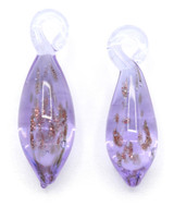 2pc Approx. 21-23mm Lampwork Glass Teardrop Charms, Lilac/Copper Sparkle