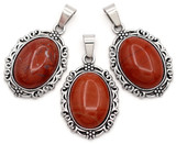 1pc Approx. 30x20mm Red Rainbow Jasper Oval Pendant, Antique Silver