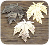 1pc 34x30mm Carved Black Lip Shell Maple Leaf Pendant (See Photos for Variation)
