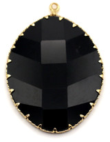 Approx. 43x30mm Brass & Crystal Faceted Oval Pendant, Gold/Black