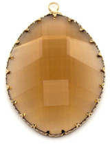 Approx. 43x30mm Brass & Crystal Faceted Oval Pendant, Gold/Topaz