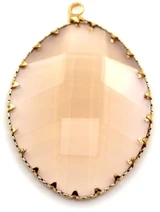 Approx. 43x30mm Brass & Crystal Faceted Oval Pendant, Gold/Pale Pink