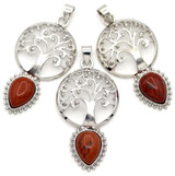 1pc 49x26mm Red Jasper Tree of Life Pendant, Silver