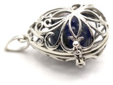 35x28mm Filigree Bead Cage Pendant w/Lapis Lazuli 16mm Round, Silver