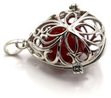 35x28mm Filigree Bead Cage Pendant w/Red Jasper 16mm Round, Silver