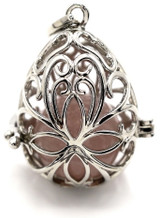 35x28mm Filigree Bead Cage Pendant w/Rose Quartz 16mm Round, Silver