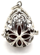 35x28mm Filigree Bead Cage Pendant w/Mahogany Obsidian 16mm Round, Silver