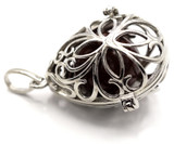35x28mm Filigree Bead Cage Pendant w/Mahogany Obsidian 16mm Round, Silver