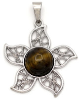 32x31mm Tigereye Flower Pendant, Antique Silver