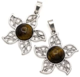 32x31mm Tigereye Flower Pendant, Antique Silver