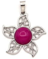 32x31mm Pink Agate (Dyed) Flower Pendant, Antique Silver