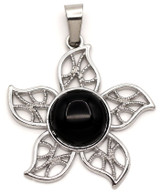 32x31mm Black Agate Flower Pendant, Antique Silver