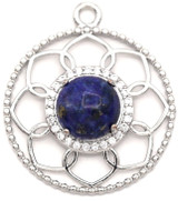30x26mm Lapis Lazuli Round Flower Pendant, Silver