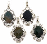 1pc 34x24mm Brass & Indian Agate Faceted Oval Pendant, Antique Silver (See Photos for Variation)