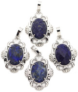 1pc 34x24mm Brass & Lapis Lazuli Faceted Oval Pendant, Antique Silver (See Photos for Variation)