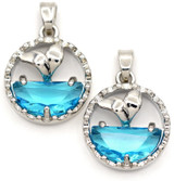 2pc 15x18mm Whale Tail at Sea Round Pendant, Silver/Blue