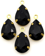 4pc 17x10mm Crystal & Brass Faceted Teardrop Pendants, Gold/Black
