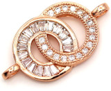 23x12mm Rose Gold-Plated Brass & Cubic Zirconia Double Circle Link