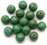 16pc 8mm Czech Pressed Glass Druk Round Beads, Opaque Turquoise w/Picasso