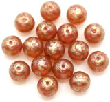 16pc 8mm Czech Pressed Glass Druk Round Beads, Pink Opal w/Champagne Luster
