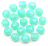 20pc 6mm Czech Fire-Polished Glass Faceted Round Beads, Aqua Opal & Sea Green Opal Swirl