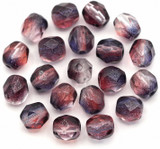20pc 6mm Czech Fire-Polished Glass Faceted Round Beads, Crystal w/Dual Coat Light Amethyst & Sapphire
