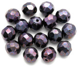 16pc 8mm Czech Fire-Polished Faceted Round Beads, Crystal Lila Vega