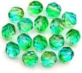 16pc 8mm Czech Fire-Polished Faceted Round Beads, Crystal w/Dual Coat Teal & Green