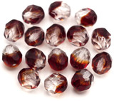 16pc 8mm Czech Fire-Polished Faceted Round Beads, Crystal & Garnet Swirl