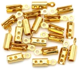 20pc 8x2.5mm Stainless Steel Fold-Over Crimp Cord Ends (2mm Diameter), Gold