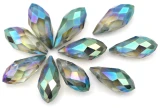 10pc 12x6mm Crystal Faceted Teardrop Briolette Beads, Slate/Blue-Green Iris