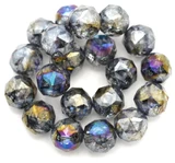 20pc Strand 8mm Crystal Rose Cut Faceted Round Beads, Gray Coat AB