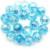 20pc Strand 8mm Crystal Rose-Cut Faceted Crackled Round Beads, Aquamarine Coat AB