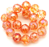 20pc Strand 8mm Crystal Rose-Cut Faceted Crackled Round Beads, Orange Coat AB