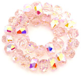 Approx. 7" Strand 8x5mm Crystal Faceted Rondelle Beads, Pink AB