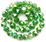 Approx. 8.5" Strand 6x5mm English-Cut Crystal Faceted Round Beads, Spring Green AB