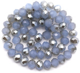 Approx. 16" Strand 8x6mm Crystal Faceted Rondelle Beads, Light Steel Blue Jade w/Champagne