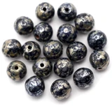5-Gram Bag (About 16pc) 6mm Czech Pressed Glass Druk Round Beads, Jet w/Travertine
