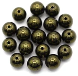 5-Gram Bag (About 16pc) 6mm Czech Pressed Glass Druk Round Beads, Jet w/Green Gold Luster