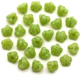 5-Gram Bag (About 27pc) of 6x4mm Czech Pressed Glass Baby Bell Flower Beads, Ivory w/Pebbled Olive