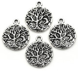 4pc 21x18mm Tree at Night Round Charms, Antique Silver