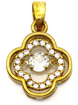 16x13mm Brass & Cubic Zirconia Quatrefoil Pendant, Dark Gold