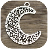 74x62mm Large Textured Crescent Moon Pendant, Antique Silver