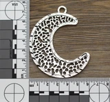 74x62mm Large Textured Crescent Moon Pendant, Antique Silver