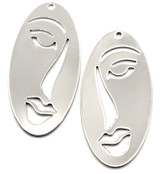 2pc 38x19mm Abstract Face Pendants, Silver