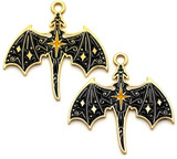 2pc 30x29mm Enameled Magical Dragon Pendants, Gold