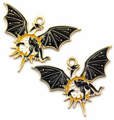 2pc 34x25mm Enameled Sun Dragon Pendants, Gold